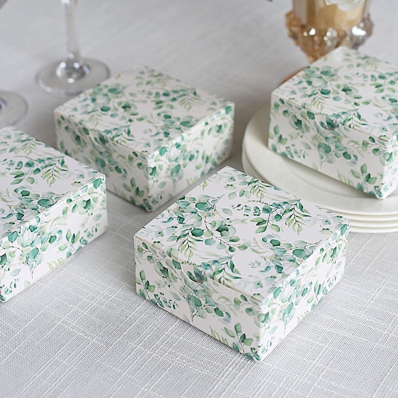25 Square 4" x 4" Favor Boxes Floral Printed Gift Holders - White