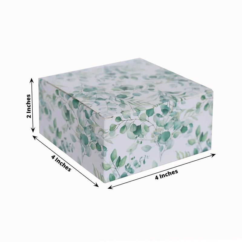 25 Square 4" x 4" Favor Boxes Floral Printed Gift Holders - White