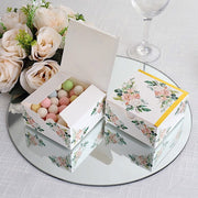 25 Square 4" x 4" Favor Boxes Floral Printed Gift Holders - White
