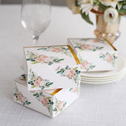 25 Square 4" x 4" Favor Boxes Floral Printed Gift Holders - White