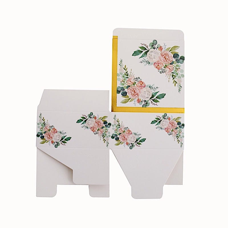 25 Square 4" x 4" Favor Boxes Floral Printed Gift Holders - White