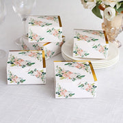 25 Square 4" x 4" Favor Boxes Floral Printed Gift Holders - White