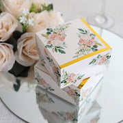 25 Square 4" x 4" Favor Boxes Floral Printed Gift Holders - White