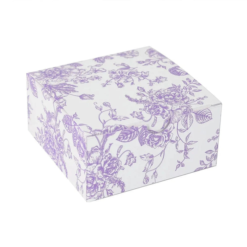 25 Square 4" x 4" Favor Boxes Floral Printed Gift Holders - White BOX_4X4X2_FLOR23_LAV