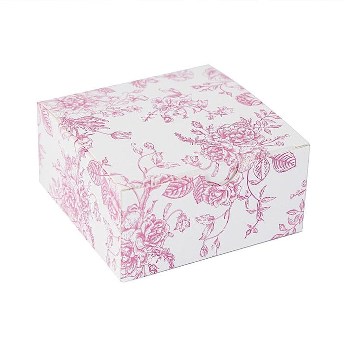 25 Square 4" x 4" Favor Boxes Floral Printed Gift Holders - White BOX_4X4X2_FLOR23_PINK