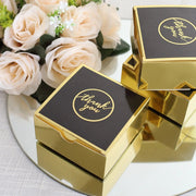 25 Square 4" x 4" x 2" "Thank You" Print Paper Gift Boxes - Black and Gold BOX_4X4X2_GDBK