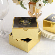 25 Square 4" x 4" x 2" "Thank You" Print Paper Gift Boxes - Black and Gold BOX_4X4X2_GDBK