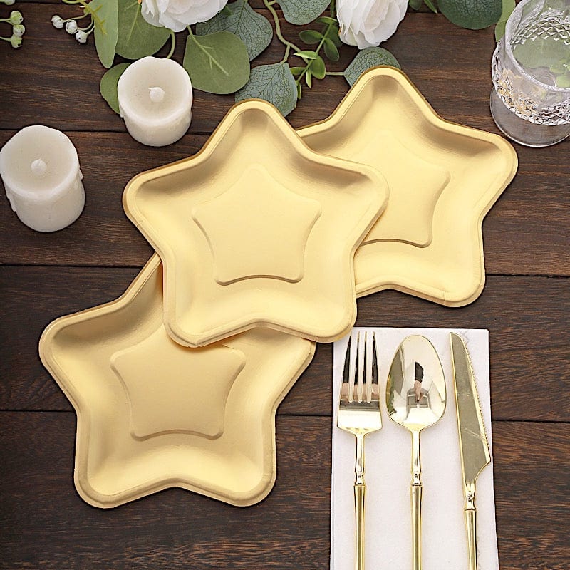 25 Star Shaped Dessert Appetizer Paper Plates - Gold