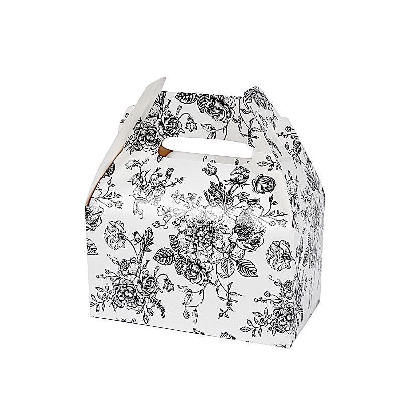 25 Tote Favor Boxes Floral Printed Gift Holders BOX_6X5_TOTE04_FLOR23_BLK