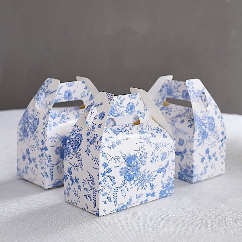 25 Tote Favor Boxes Floral Printed Gift Holders - White