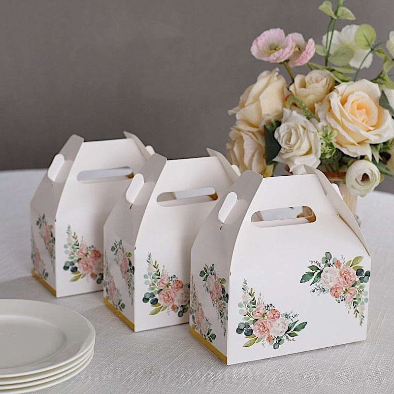 25 Tote Favor Boxes Floral Printed Gift Holders - White