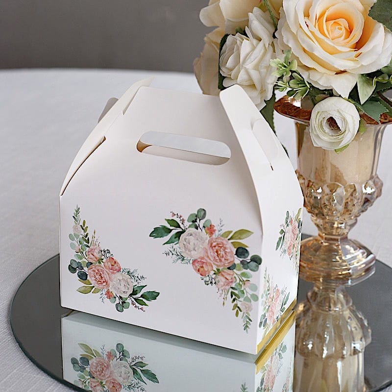 25 Tote Favor Boxes Floral Printed Gift Holders - White