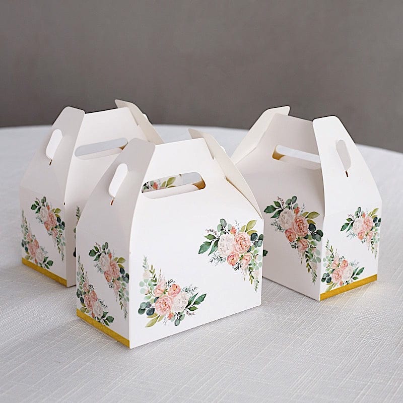 25 Tote Favor Boxes Floral Printed Gift Holders - White