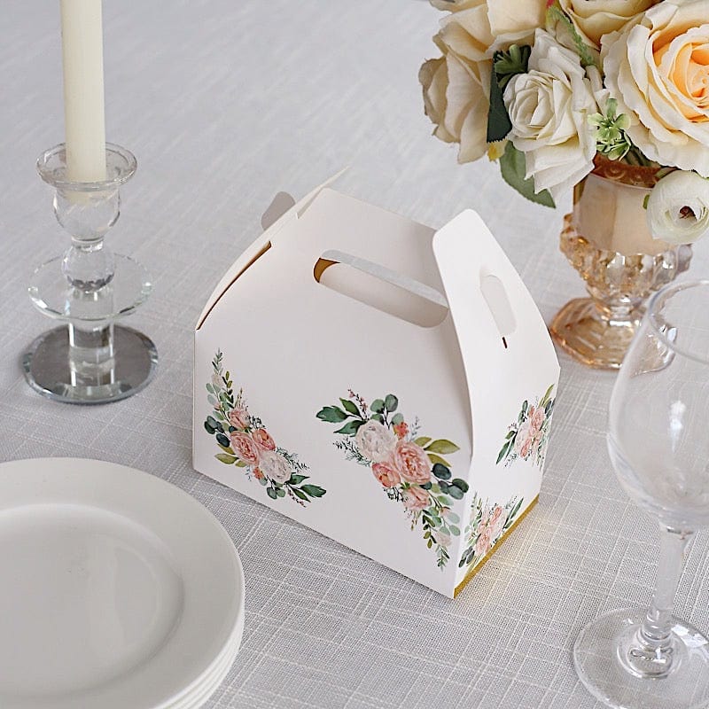 25 Tote Favor Boxes Floral Printed Gift Holders - White