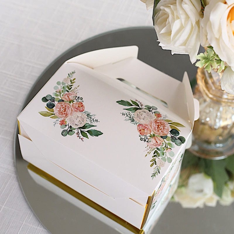 25 Tote Favor Boxes Floral Printed Gift Holders - White