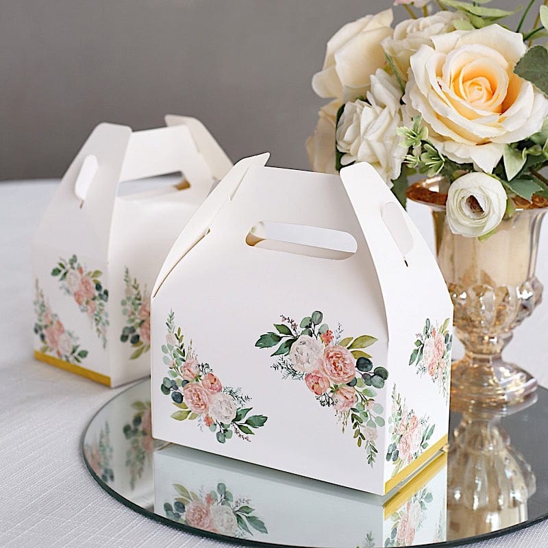 25 Tote Favor Boxes Floral Printed Gift Holders - White