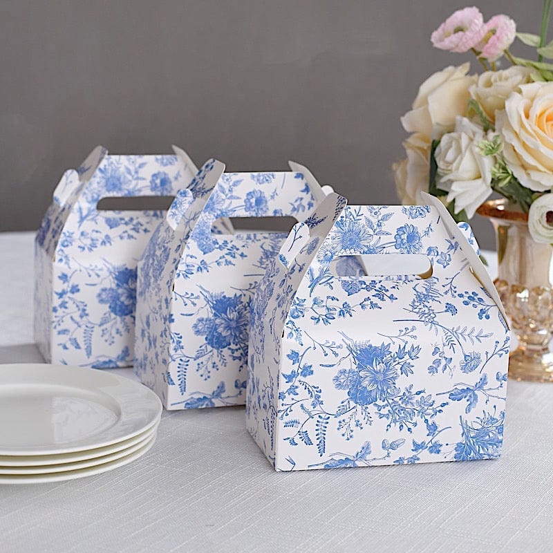 25 Tote Favor Boxes Floral Printed Gift Holders - White