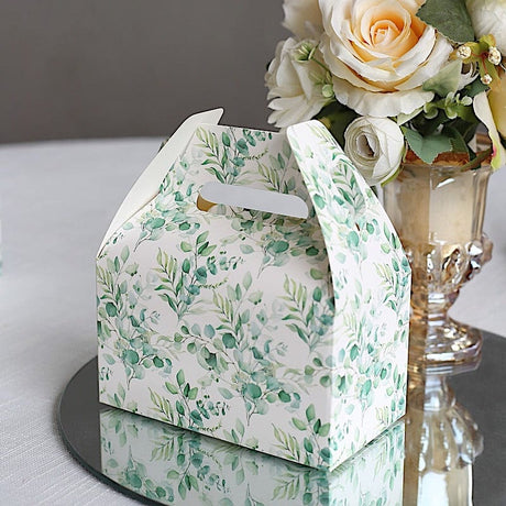 25 Tote Favor Boxes Floral Printed Gift Holders - White