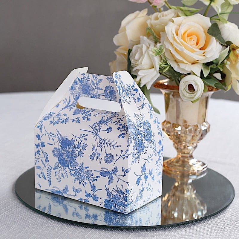 25 Tote Favor Boxes Floral Printed Gift Holders - White