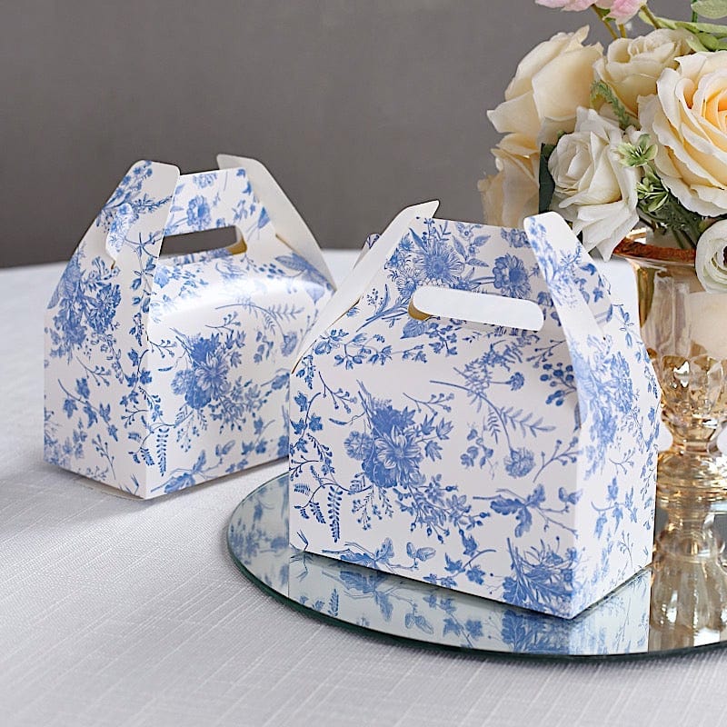 25 Tote Favor Boxes Floral Printed Gift Holders - White