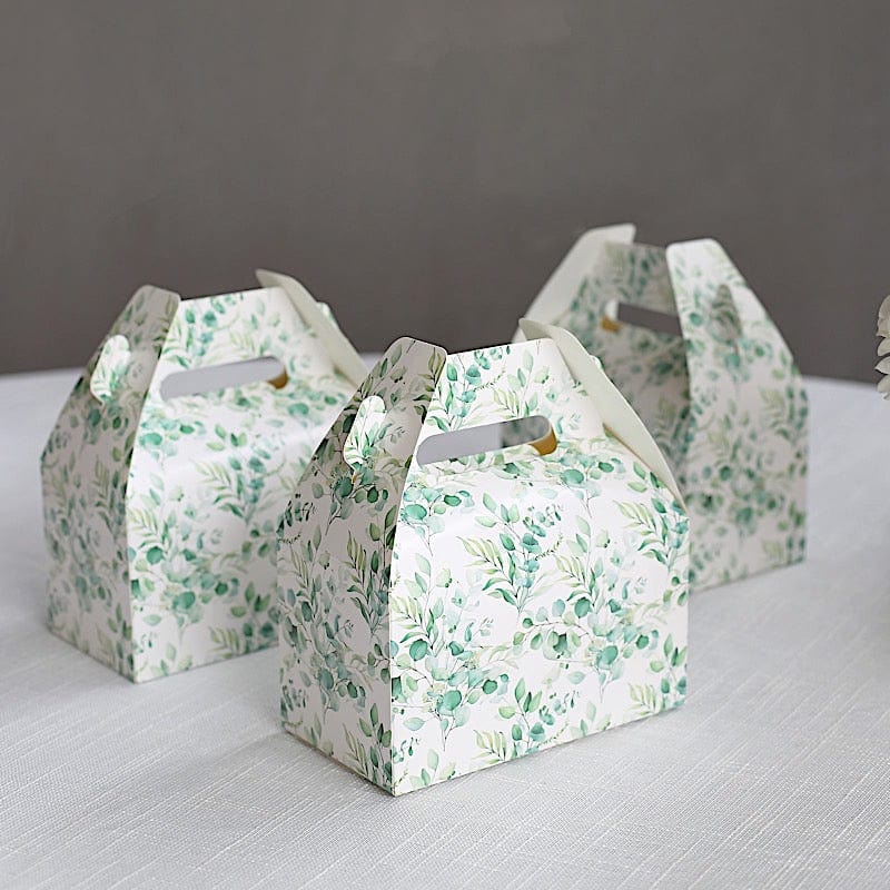 25 Tote Favor Boxes Floral Printed Gift Holders - White