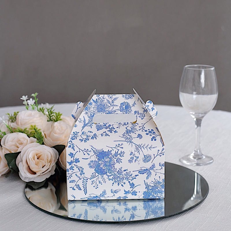 25 Tote Favor Boxes Floral Printed Gift Holders - White