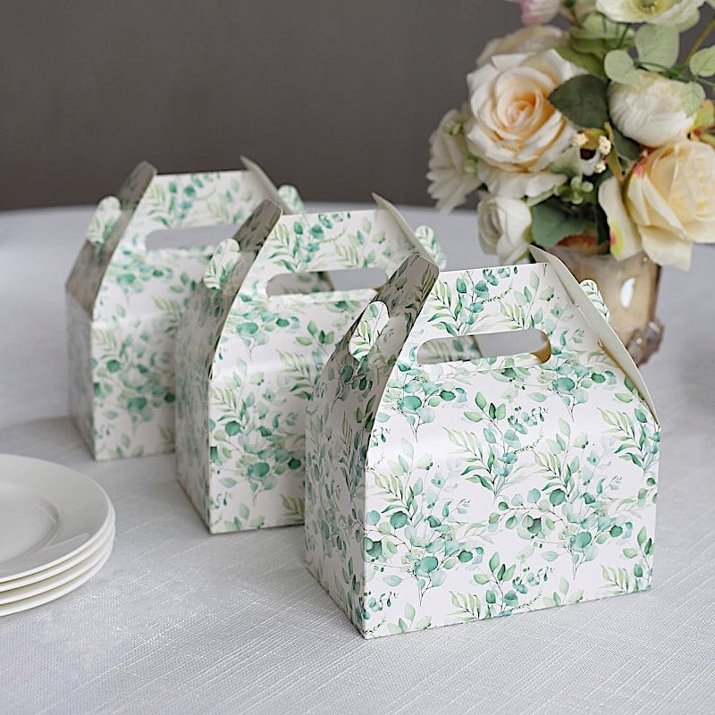 25 Tote Favor Boxes Floral Printed Gift Holders - White