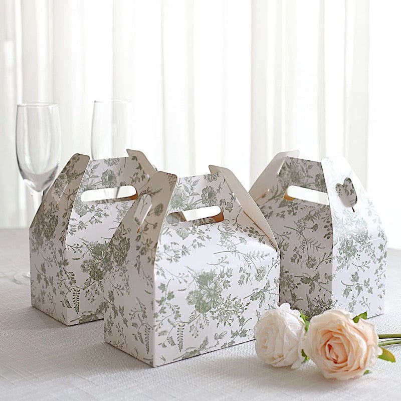 25 Tote Favor Boxes Floral Printed Gift Holders - White