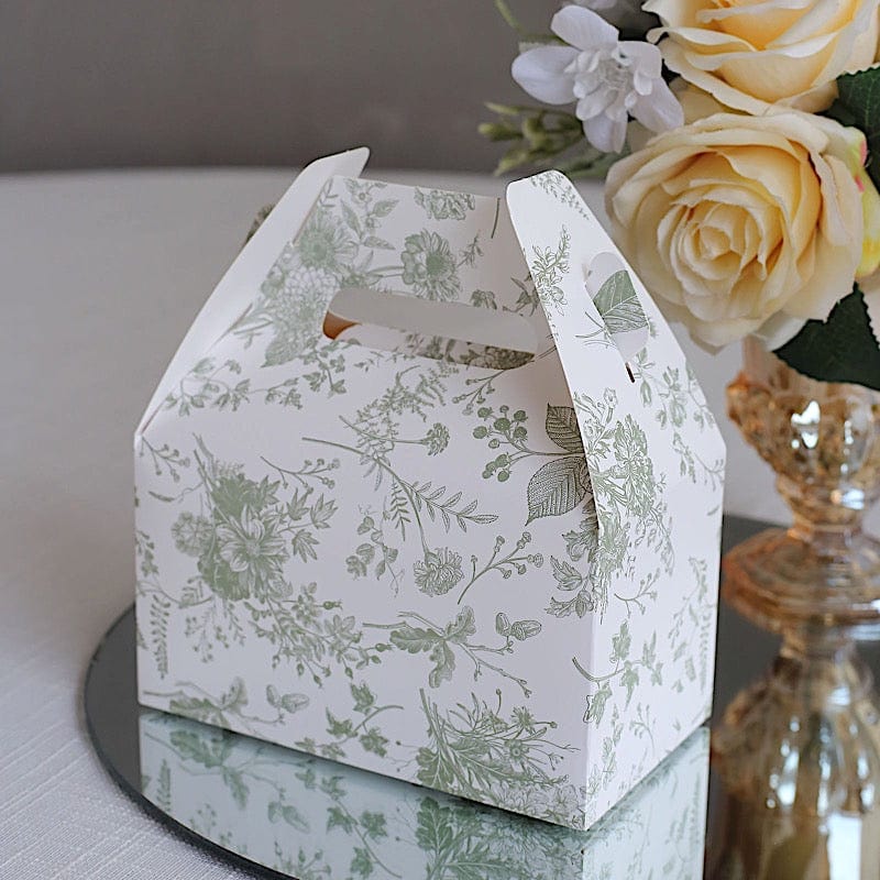 25 Tote Favor Boxes Floral Printed Gift Holders - White