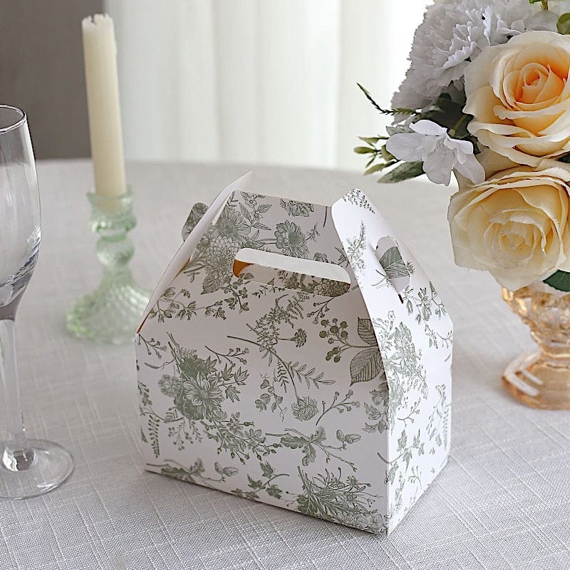 25 Tote Favor Boxes Floral Printed Gift Holders - White