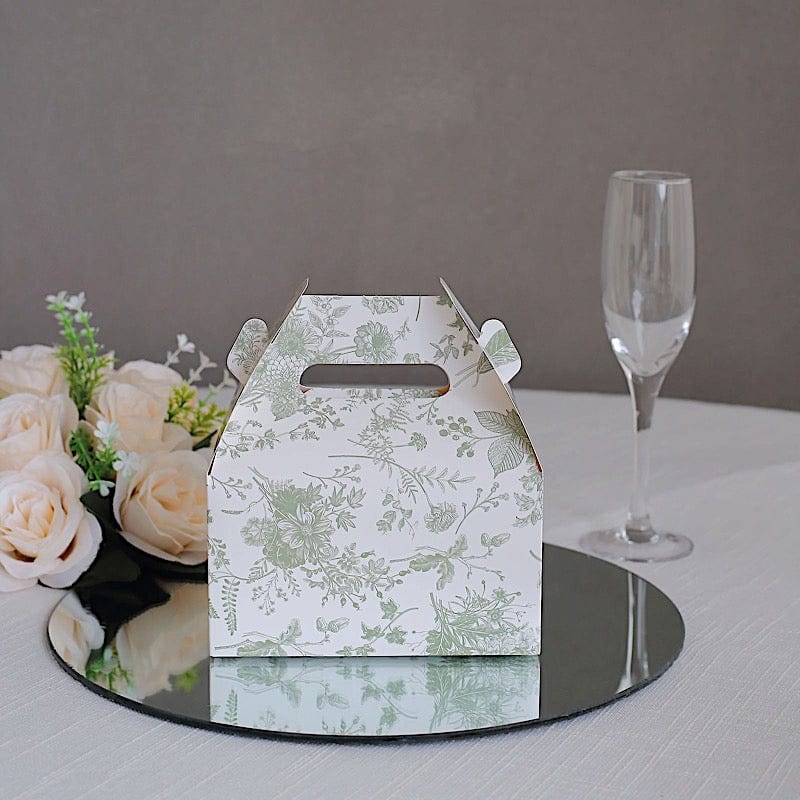 25 Tote Favor Boxes Floral Printed Gift Holders - White