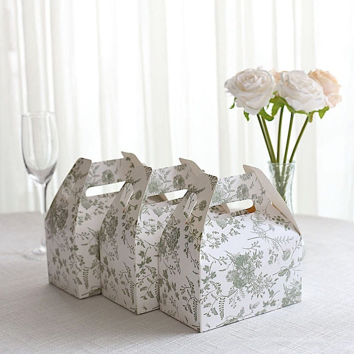 25 Tote Favor Boxes Floral Printed Gift Holders - White