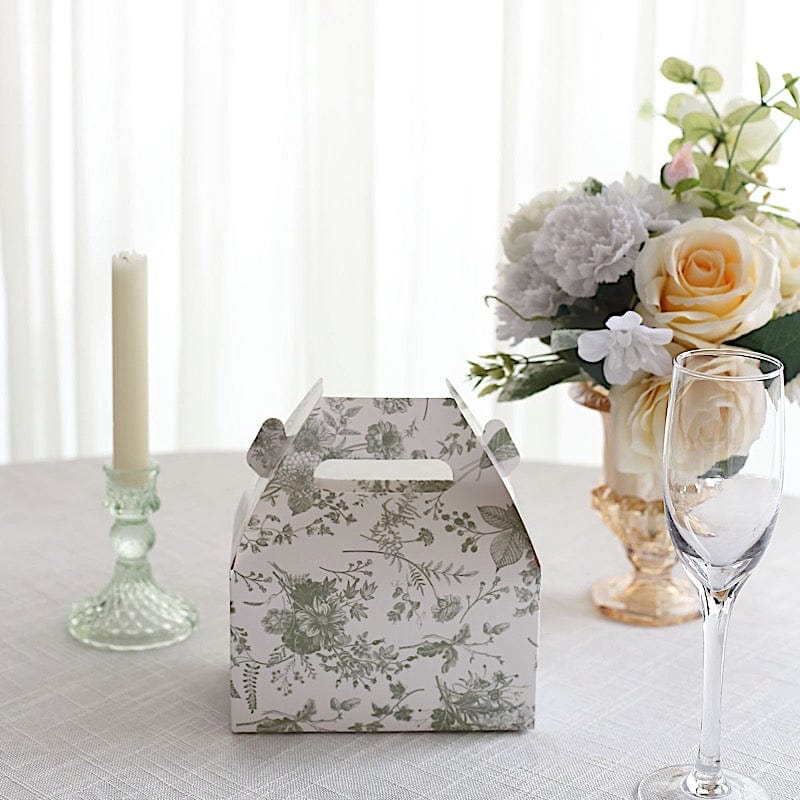 25 Tote Favor Boxes Floral Printed Gift Holders - White