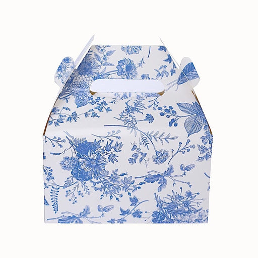 25 Tote Favor Boxes Floral Printed Gift Holders - White BOX_6X5_TOTE04_FLOR01_BLUE