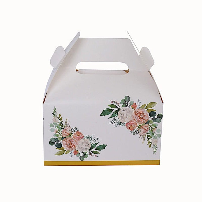 25 Tote Favor Boxes Floral Printed Gift Holders - White BOX_6X5_TOTE04_FLOR01_GOLD