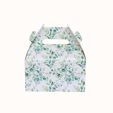 25 Tote Favor Boxes Floral Printed Gift Holders - White BOX_6X5_TOTE04_FLOR01_GRN