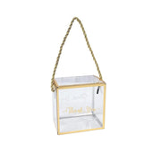 25 Trimmed 4" x 4" PVC Favor Boxes with Rope Handles and Thank You Print - Gold and Clear BAG_PVC06_4X4_CLGD