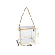25 Trimmed 4" x 4" PVC Favor Boxes with Rope Handles and Thank You Print - Gold and Clear BAG_PVC06_4X4_CLGD