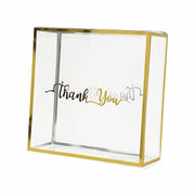 25 Trimmed 8" x 8" PVC Favor Boxes with Rope Handles and Thank You Print - Gold and Clear BAG_PVC06_8X8_CLGD