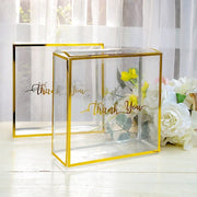 25 Trimmed 8" x 8" PVC Favor Boxes with Rope Handles and Thank You Print - Gold and Clear BAG_PVC06_8X8_CLGD