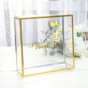 25 Trimmed 8" x 8" PVC Favor Boxes with Rope Handles and Thank You Print - Gold and Clear BAG_PVC06_8X8_CLGD