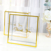 25 Trimmed 8" x 8" PVC Favor Boxes with Rope Handles and Thank You Print - Gold and Clear BAG_PVC06_8X8_CLGD