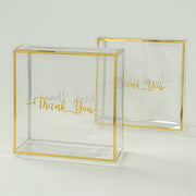 25 Trimmed 8" x 8" PVC Favor Boxes with Rope Handles and Thank You Print - Gold and Clear BAG_PVC06_8X8_CLGD