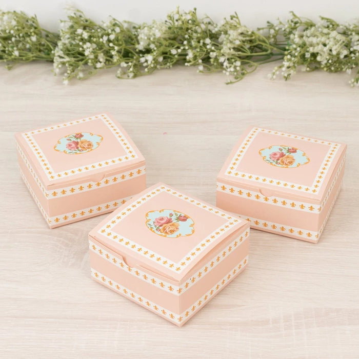 25 Vintage Rose Floral Party Favor Boxes