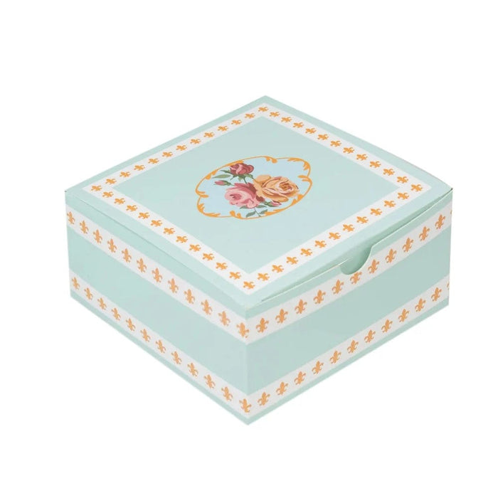 25 Vintage Rose Floral Party Favor Boxes BOX_4X4X2_TEA01_TURQ