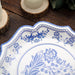 25 White 8" Paper Dessert Plates with Blue Floral Print and Scalloped Rim - Disposable Tableware DSP_PPR0016_8_BLUE