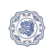 25 White 8" Paper Dessert Plates with Blue Floral Print and Scalloped Rim - Disposable Tableware DSP_PPR0016_8_BLUE