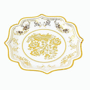 25 White Paper Dinner Plates with Blue Floral Print and Scalloped Rim - Disposable Tableware