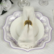 25 White Paper Dinner Plates with Blue Floral Print and Scalloped Rim - Disposable Tableware