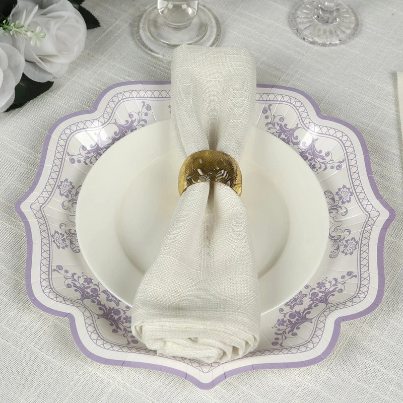 25 White Paper Dinner Plates with Blue Floral Print and Scalloped Rim - Disposable Tableware